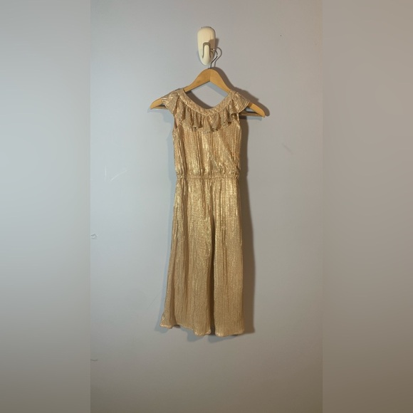 Janie and Jack Metallic Plise Ruffle Jumpsuit rose gold sleeveless size 6 girls - Picture 2 of 7